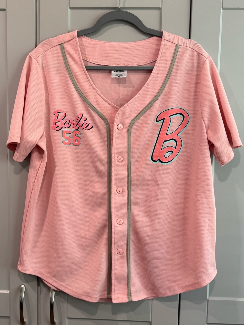 Barbie Pink Jersey Top with Teal and Gray Trim